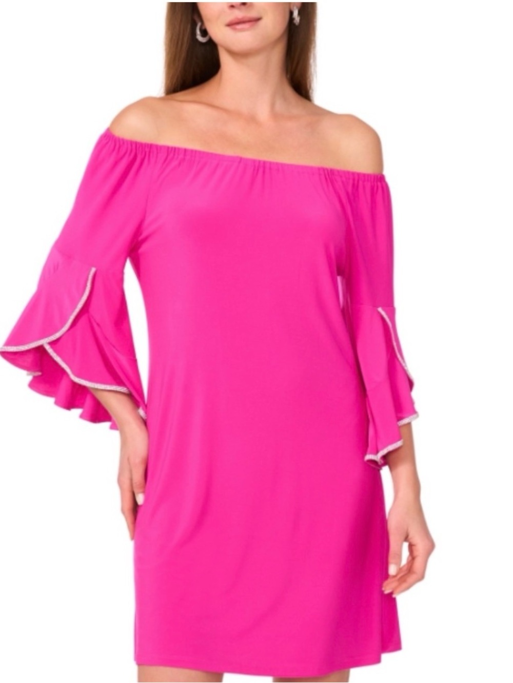 New MSK Hot Pink Women's Ruffle Rhinestone Sleeve Dress